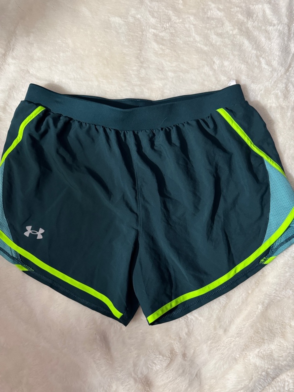 Under Armour Dark Teal Athletic Shorts with Neon Yellow Trim